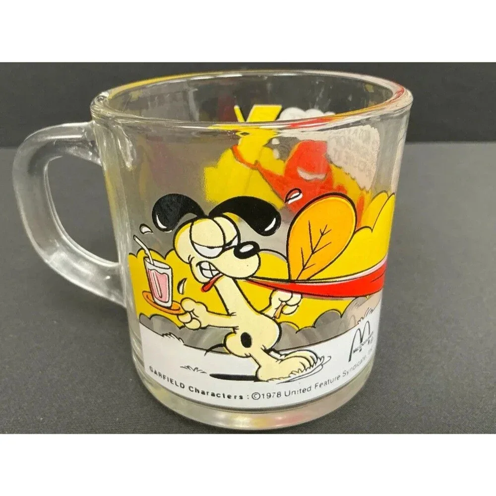 Vintage Garfield & Odie Set of 4 McDonalds 1978 Collectible Glass Mugs Cups Coll